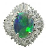 Platinum 2.88 ct Natural Black Opal & Diamond Ring
