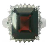 Platinum 8.57 ct Natural Garnet & Diamond Ring