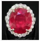 14kt Gold 15.28 ct Oval Ruby & Diamond Ring