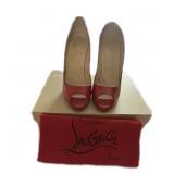 Christian Louboutin Red Leather Peep-Toe Heels Sz8