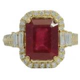 14k Gold 6.06 ct Radiant Ruby & Diamond Ring