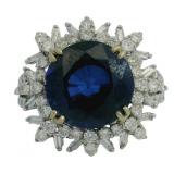 14k Gold 9.64 ct Round Sapphire & Diamond Ring