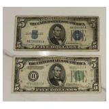 Vintage Blue & Green Seal $5 Bill Set