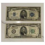 Vintage Blue & Green Seal $5 Bill Set