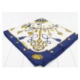 Hermes Carre 90 LES CLES Key Blue Scarf 100% Silk