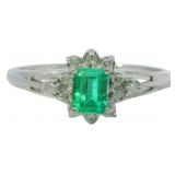 Platinum Natural Emerald & Diamond Ring