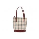 Burberry Red Leather Nova Check Tote Bag