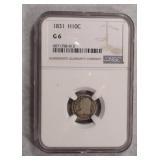 1831 NGS G6 Silver Half Dime