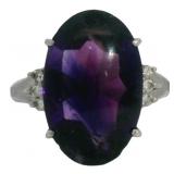 Platinum 12.28 ct Natural Amethyst & Diamond Ring