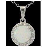 Round White Opal Halo Necklace