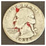 1936 Silver Washington Quarter