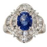 Platinum 2.94 ct Natural Sapphire & Diamond Ring