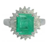 Platinum 2.63 ct Natural Emerald & Diamond Ring