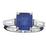 14kt Gold 4.82 ct GIA Sapphire & Lab Diamond Ring