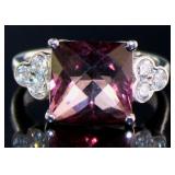 Cushion Cut 4.87 ct Salmon Topaz & Diamond Ring