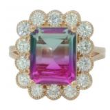 Step Cut 4.50ct Watermelon Tourmaline-Diamond Ring