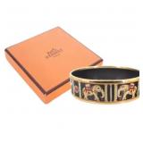 Hermes Black Enamel Elephant Gold Rim Bracelet