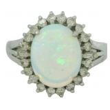Platinum 2.06 ct Natural Opal & Diamond Ring