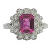 Emerald Cut 1.75 ct Pink Sapphire & Diamond Ring
