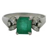 Platinum 1.50 ct Natural Emerald & Diamond Ring