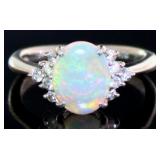 Platinum 1.09 ct Natural Opal & Diamond Ring