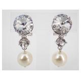 Miu Miu Silver Crystal and Pearl Clip-On Earrings