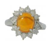 Platinum 3.22 ct Natural Fire Opal & Diamond Ring