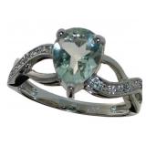 Pear Cut 2.35 ct Green Amethyst & Diamond Ring