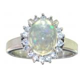 Platinum Natural 2.34 ct Opal & Diamond Ring