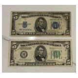 Vintage Blue & Green Seal $5 Bill Set