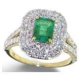 14k Gold 2.03ct Natural Emerald & Lab Diamond Ring