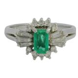 Platinum Natural Emerald & Diamond Ring