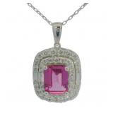 Step Cut 3.74 ct Pink Sapphire & Diamond Necklace