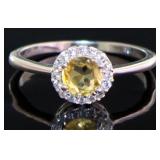 Genuine Golden Citrine Halo Designer Ring