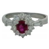Platinum .96 ct Natural Ruby & VS Diamond Ring