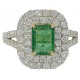 14k Gold 2.04ct Natural Emerald & Lab Diamond Ring