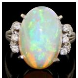 Platinum 9.76 ct Natural Opal & VS Diamond Ring