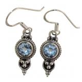 Genuine 2.00 ct Blue Topaz Dangle Earrings