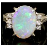 Platinum 3.12 ct Natural Opal & Diamond Ring
