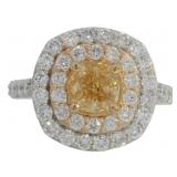 Cushion Cut 2.49 ct Fancy Yellow Lab Diamond Ring