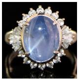 Platinum 7.82 ct Star Sapphire & Diamond Ring