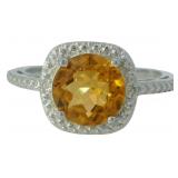 Round 2.50 ct Natural Citrine & Diamond Ring