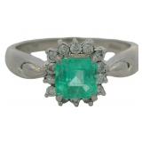 Platinum .96 ct Natural Emerald & Diamond Ring