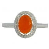 Genuine Fire Opal & Zircon Halo Ring