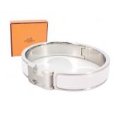 HERMES White Enamel H Click Bangle Bracelet