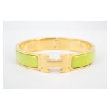 Hermes Gold & Green Enamel Click Clack Bangle