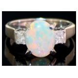 Platinum 1.56 ct Natural Opal & VS Diamond Ring
