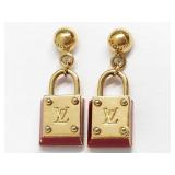 Louis Vuitton Logo Dangling Gold Earrings