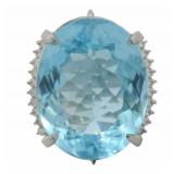 Platinum 32.23ct Natural Blue Topaz & Diamond Ring