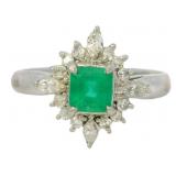 Platinum .71 ct Natural Emerald & Diamond Ring